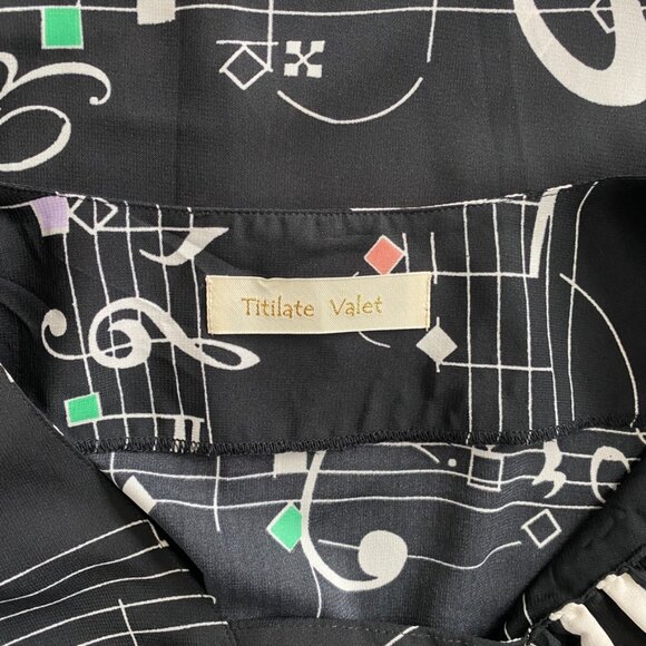 Titilate Valet Musical Notes Blk/Wht Square neck 3/4 Sleeve Neck Dress SZ L #4 - Picture 4 of 7